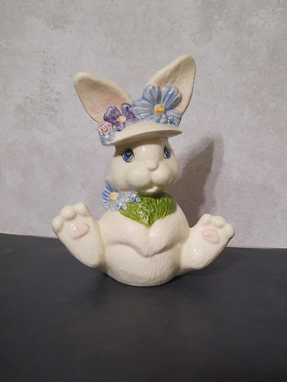 Vintage Decorative Ceramic Bunny Figurine - Cream with Pastel Accents